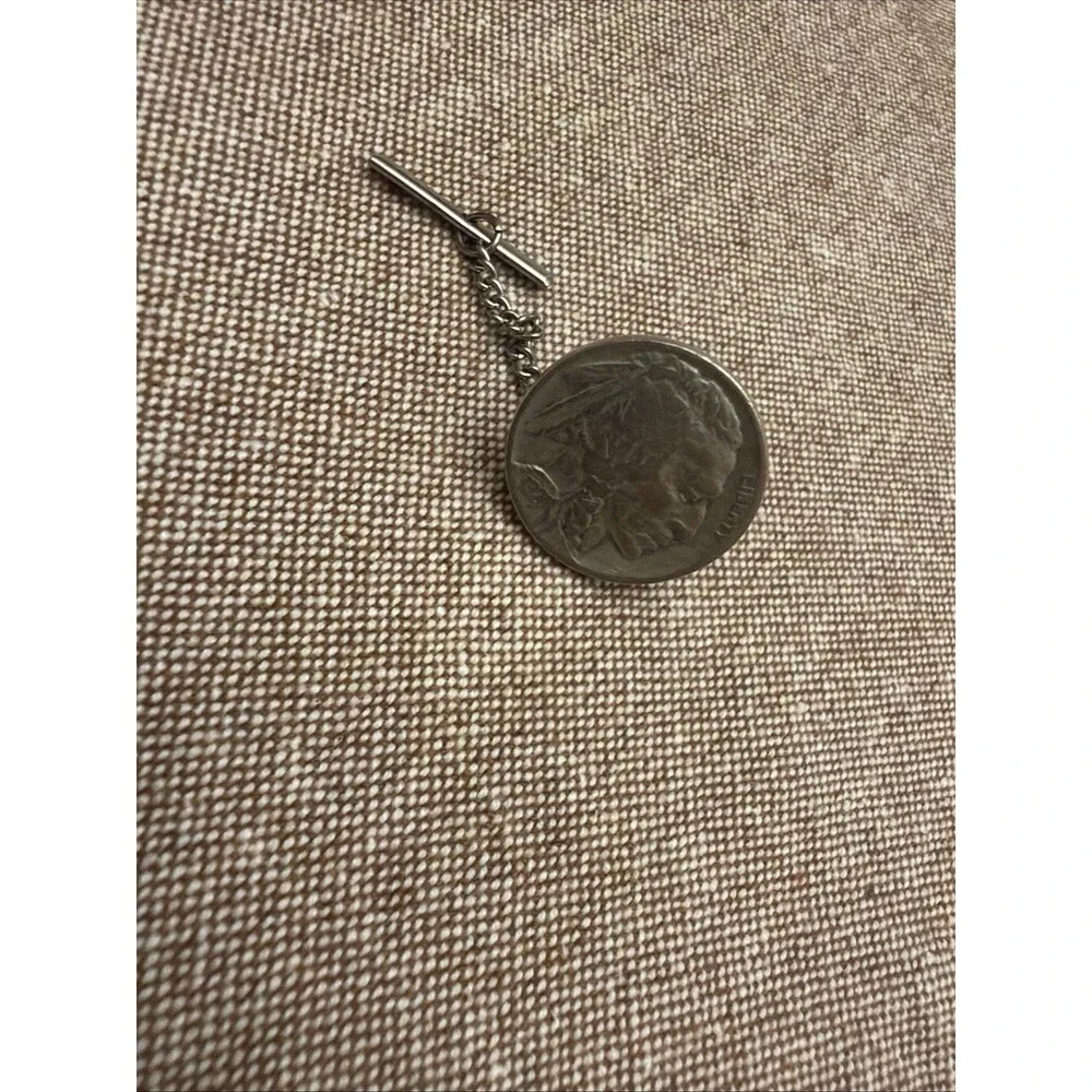 Vintage Buffalo Indian Head Nickel Tie Pin 5 Cent Authentic American Coin